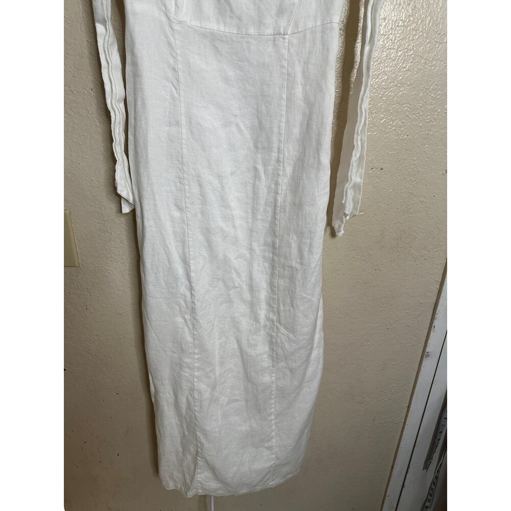 DISSH Aisle White Linen Bow Midi Dress size US6 Square Neck Tie Shoulder - Picture 5 of 13